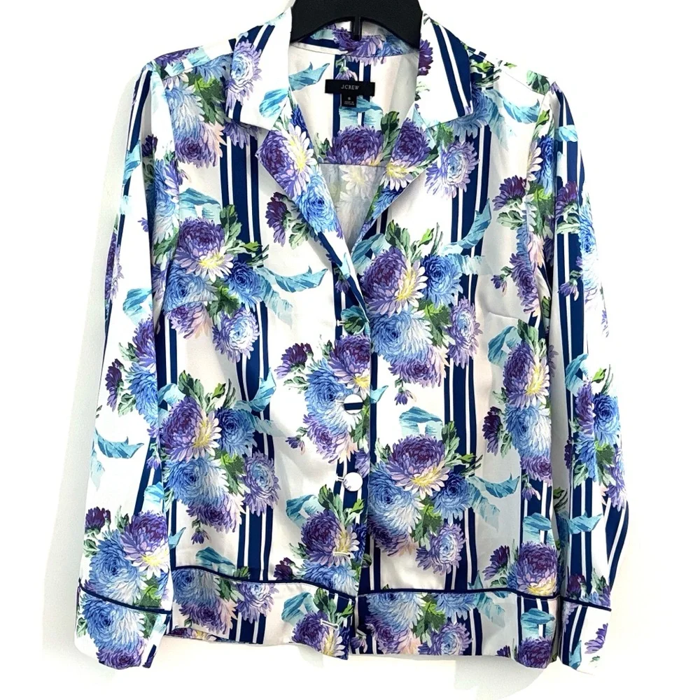 J. Crew‎ Floral Button Down Pajama Set Retail $158 - Blue, Green & Purple